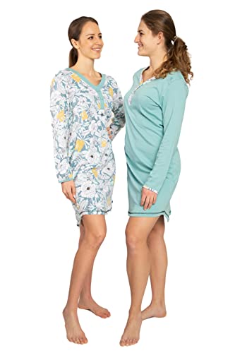 Consult-Tex Damen Nachthemd Langarm 2er Pack, Baumwolle-Jersey Nachtwäsche, Schlafhemd Sleepshirt, Schlafkleid (DF664-665) (36/38, Aqua grün) von Consult-Tex