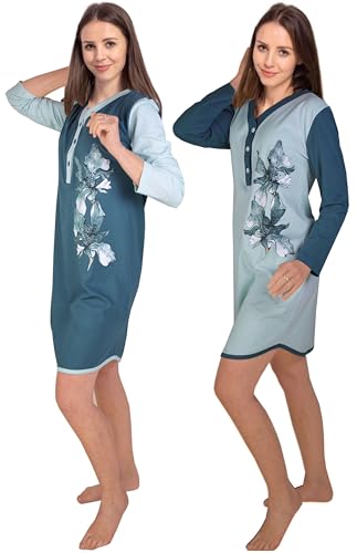 Consult-Tex Damen Doppelpack Nachthemd Langarm (DW316/366 Petrol lind, 40/42) von Consult-Tex