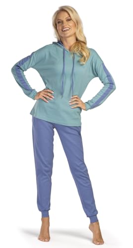 Consult-Tex Damen Pyjama Freizeitanzug Hausanzug Homewear Suit Jogginganzug Baumwolle/PE mit Kapuze und kontrastfarbigen Streifeneinsatz DW200_36/38 von Consult-Tex
