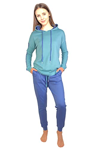 Consult-Tex Damen Pyjama Freizeitanzug Hausanzug Homewear Suit Jogginganzug Baumwolle/PE mit Kapuze und kontrastfarbigen Streifeneinsatz DW200_52/54 von Consult-Tex