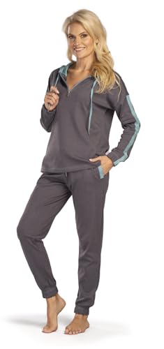 Consult-Tex Damen Pyjama Freizeitanzug Hausanzug Homewear Suit Jogginganzug Pyjama Baumwolle Reißverschluß DW770GRAU 48-50 von Consult-Tex