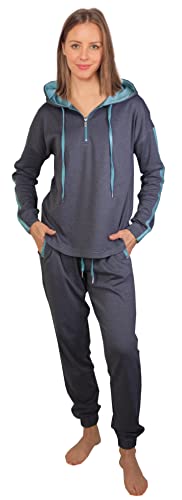 Consult-Tex Damen Pyjama Freizeitanzug Hausanzug Homewear Suit Jogginganzug Pyjama Baumwolle Reißverschluß DW770GRAU Gr: 52-54 von Consult-Tex