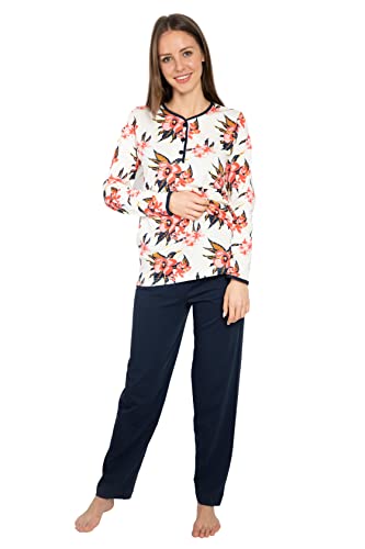 Consult-Tex Damen Pyjama Schlafanzug Baumwolle Knopfleiste Langarm DF267 (40/42, dunkelblau) von Consult-Tex