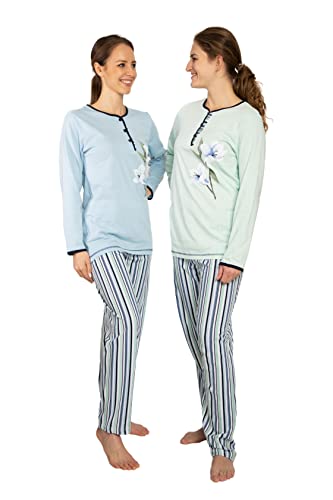 Damen Pyjama Schlafanzug Baumwolle Langarm mit 2 Oberteilen DW739 36/38 von Consult-Tex