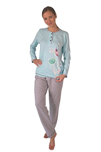 Damen Pyjama Schlafanzug Langarm Baumwolle Knopfleiste DW230a (40-42) von Consult-Tex