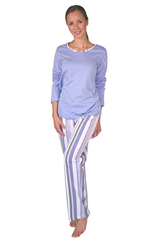 Consult-Tex Damen Pyjama Schlafanzug Set, Baumwolle-Jersey Langarm Nachtwäsche, Plaid Pyjamahose mit dehnbarem Bund, Hausanzug, Freizeitanzug, Pyjama Set DF008 (52/54, hellblau) von Consult-Tex