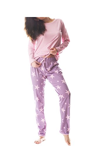 Consult-Tex Damen Schlafanzug Set, Baumwolle-Jersey Langarm Nachtwäsche, Plaid Pyjamahose mit dehnbarem Bund, Hausanzug, Freizeitanzug, Pyjama Set SUN4 (52/54, Flieder Rose) von Consult-Tex