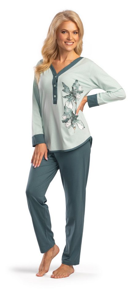 Consult-Tex Pyjama Damen Langarm Pjama, Schlafanzug mit Knopfleiste (Packung, 1 Stück) in langer Form von Consult-Tex