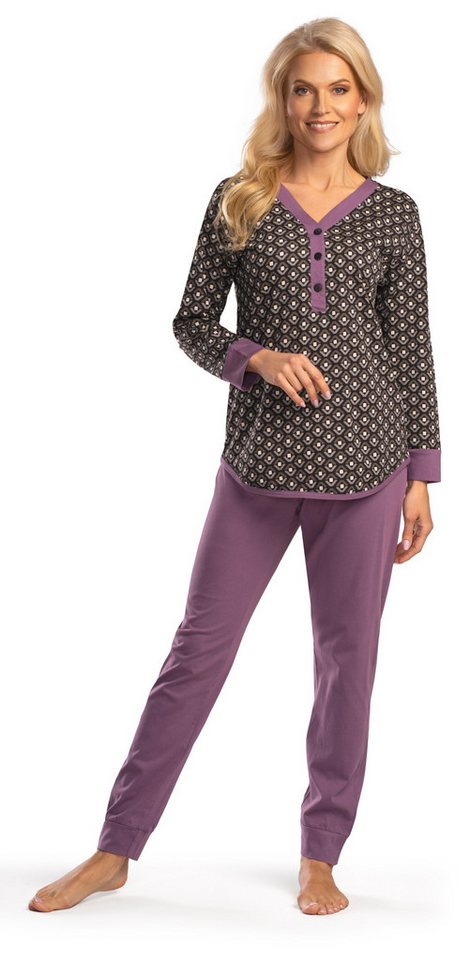 Consult-Tex Pyjama Damen Langarm Pjama, Schlafanzug mit Knopfleiste (Packung, 1 Stück) in langer Form von Consult-Tex