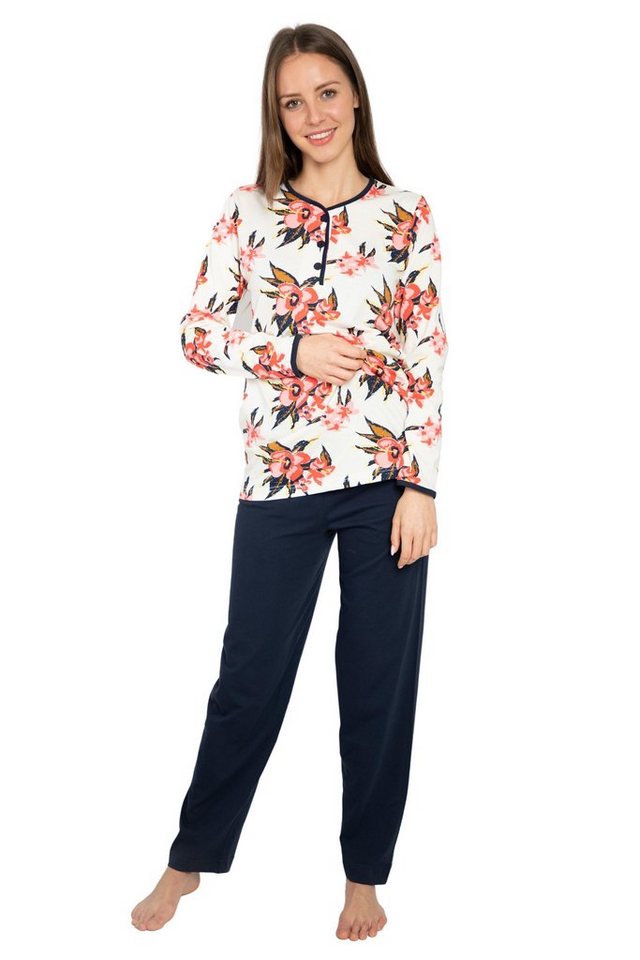 Consult-Tex Pyjama Damen Pyjama Schlafanzug Langarm (Spar-Set, 1 Set) Alloverdruck, Knopfleiste von Consult-Tex