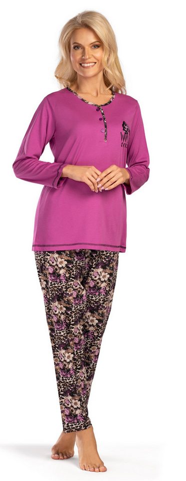 Consult-Tex Pyjama Damen Pyjama Schlafanzug Langarm (Spar-Set, 1 Set) Alloverdruck, Knopfleiste von Consult-Tex