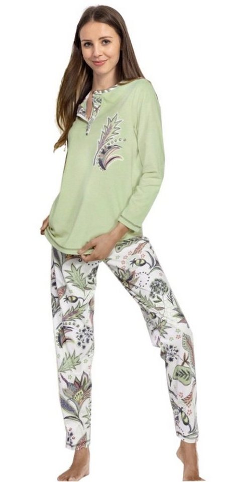 Consult-Tex Pyjama Damen Pyjama Schlafanzug DW104 (Spar Set, 1 Set) Mit Knopfleiste, floraler Druck von Consult-Tex