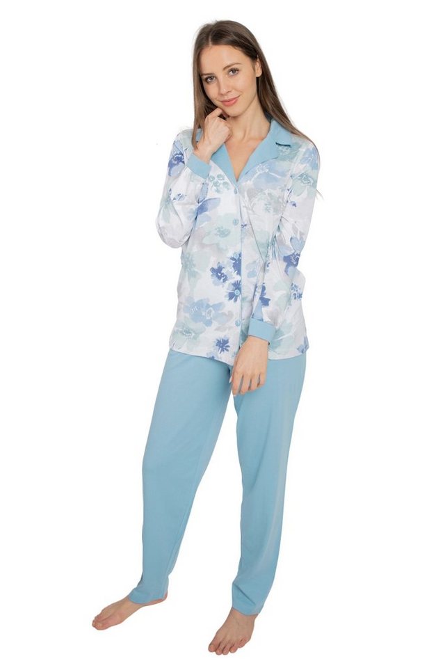 Consult-Tex Pyjama Damen Pyjama Schlafanzug DW746 (Spar-Set, 1 Set) Durchgehende Knopfleiste mit Revertkragen von Consult-Tex