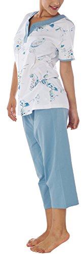 Damen Kurzarm Bermuda Pyjama Schlafanzug Baumwolle Knopfleiste DF821 36/38 von Consult-Tex