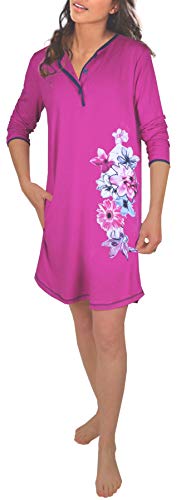 Consult-Tex Damen Langarm Nachthemd Baumwolle Knopfleiste Mint DF051 (36/38) Fuchsia von Consult-Tex