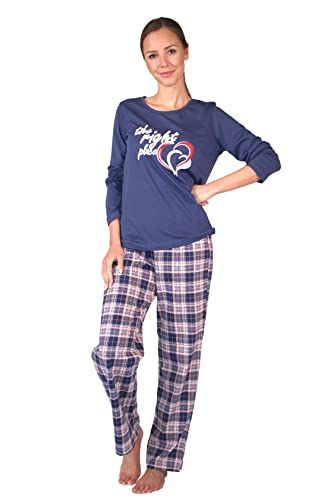 Damen Langarm Pyjama Schlafanzug Baumwolle Blau DW600 40/42 von Consult-Tex