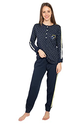 Consult-Tex Damen Pyjama Schlafanzug Baumwolle Langarm DW727 (34/36, Blau) von Consult-Tex