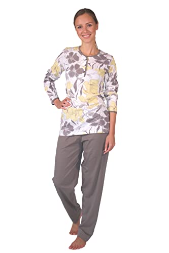 Damen Pyjama Schlafanzug Baumwolle Langarm DW955 (40/42, Grau) von Consult-Tex