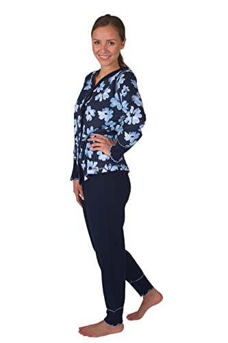 Damen Pyjama Schlafanzug Langarm Baumwolle Knopfleiste DW311 blau 40/42 von Consult-Tex