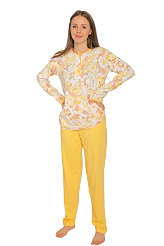 Consult-Tex Damen Pyjama Schlafanzug Langarm Baumwolle Knopfleiste DW503 (48/50, gelb) von Consult-Tex