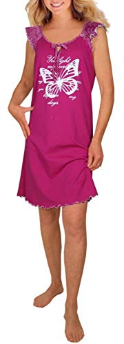 Damen Träger Nachthemd Baumwolle Kurzarm DW007dot (52-54, Fuchsia) von Consult-Tex