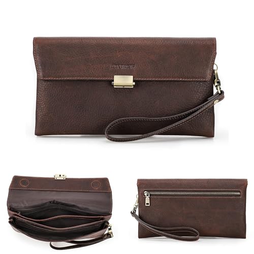 Contacts Herren Ausweis-Organizer aus echtem Leder für Herren, große Kapazität mit Anti-Diebstahl-Schloss, Reisepass, Handyhalter, Handtasche mit Handgelenkschlaufe von CONTACTS