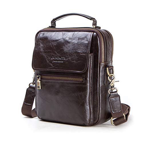 CONTACTS Kleine Messenger Bag Echt Leder Vintage Umhängetasche im Hochformat 9.7 Zoll Tablet Tasche Schultertasche(Kaffee) von Contacts