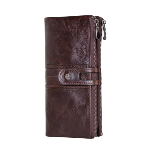 Clutch-Geldbörse für Damen und Herren, Leder, doppelter Reißverschluss, Bifold Card-Wallets, große Münzbörse, Reise-Handyhalter, Organizer (braun), Kaffee, Minimalismus von Contacts