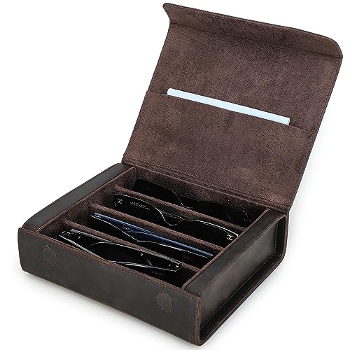 Contacts Brillenbox aus Leder für Herren/Damen, 2/4 Sonnenbrillenhalter, Reise-Etui, Brillenorganizer mit Mikrofaser-Futter und Reinigungstuch, Kaffee-4, Einheitsgröße von Contacts