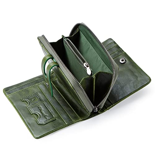 CONTACTS Bifold Damen Echtleder Kartenhalter Reißverschluss Geldbörse Purse RFID Blocking Wallet (Grün) von CONTACTS