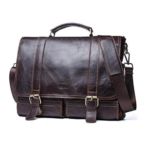 Contacts Echtes Leder 14" Herren Messenger Schultertasche Laptop Aktentasche (Kaffee) von Contacts