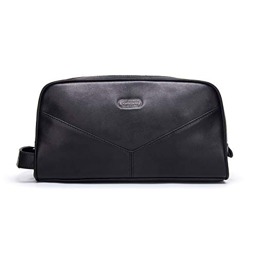 Contacts Herren Kulturbeutel, Leder, Rasierset, Schwarz, Einheitsgröße, Reißverschluss, Unisex-Erwachsene, Reisen, Toilettenbeutel, Kosmetikbeutel von Contacts