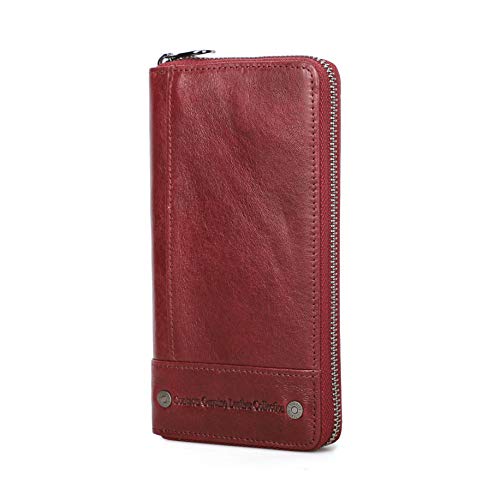 CONTACTS Echtes Leder-Frauen-Karten-Münzen-Halter-Kupplungs-Geldbeutel-Reißverschluss-langes Mappen (Rot2) von CONTACTS