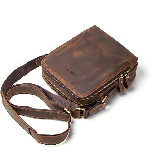 Contacts Echtes Leder Herren Klein Messenger Business Casual Umhängetasche für 7.9 inch Laptop Tasche Tote Handtasche (Kaffee) von CONTACTS