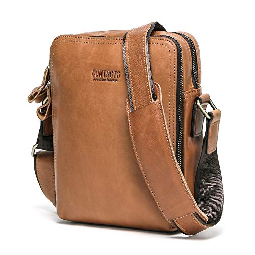 Contacts Echtes Leder Herren Klein Messenger Business Casual Umhängetasche für 7.9 inch Laptop Tasche Tote Handtasche (Braun) von Contacts