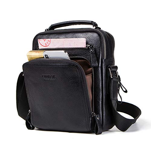 Contacts Echtes Leder Herren Laptop Mini Messenger Crossbody Bag Tab Tasche Tote Aktentasche (Schwarz) von Contacts