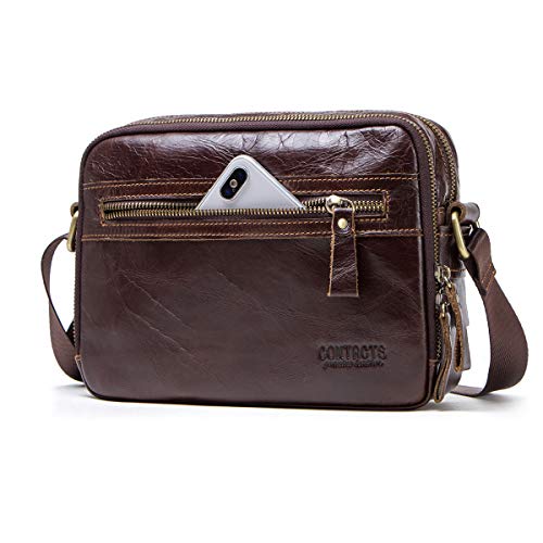 CONTACTS Echtleder-Umhängetasche, Herren Umhängetasche für 7,9-Zoll-Laptop, Vintage-Reisetasche im Messenger-Stil für Reisen, Spaziergänge von Contacts