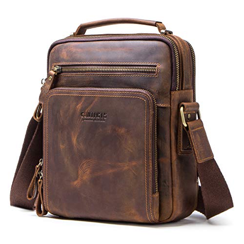 Contacts Echtes Leder Herren Laptop Mini Tab Messenger Crossbody Tasche Handtasche Braun Mini-Umhängetaschen aus echtem Leder (Kaffee) von Contacts