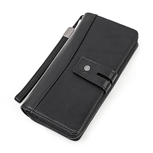 Contacts Echtes Leder Mens Secretary Scheckheft Handyhalter Geldbörse Zipper Wallet (Schwarz) von Contacts