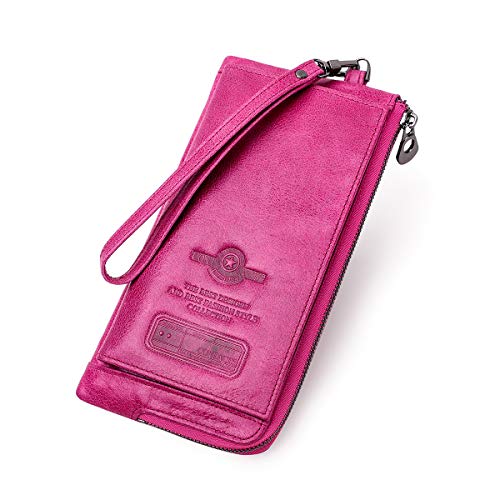 CONTACTS Frauen Echtes Leder RFID Blocking Card Münzhalter Kupplung Brieftasche (Rose Rot) von CONTACTS