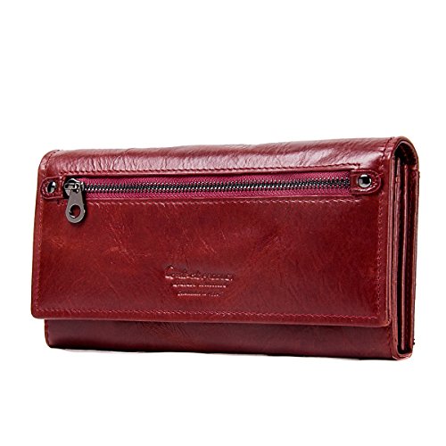CONTACTS Frauen-echtes Leder-Karten-Münzen-Telefon-Halter-Reißverschluss-Kupplungs-Geldbeutel-Geldbörse (Rot) von CONTACTS