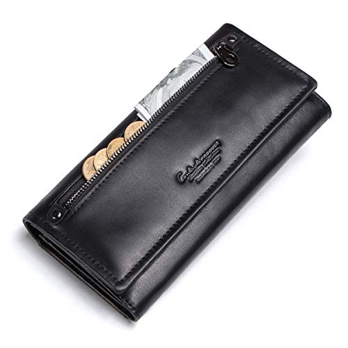 CONTACTS Frauen-echtes Leder-Karten-Münzen-Telefon-Halter-Reißverschluss-Kupplungs-Geldbeutel-Geldbörse (Schwarz) von CONTACTS