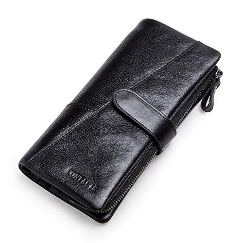 CONTACTS Geldbeutel Groß Herren Geldbörse aus Leder mit 18 Kartenfächer,Hochformat Portemonnaie Reißverschluss Scheckheft Handytasche(Schwarz) von Contacts