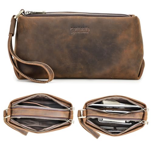 Contacts Herren-Ausweis-Organizer aus echtem Leder, große Kapazität mit Diebstahlschutz, Reisepass, Geldbörse, Handyhalter, Handtasche mit Handschlaufe, Coffee-1045 von Contacts