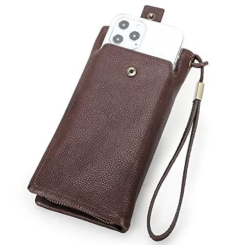 Herren-Clutch, echtes Leder, Reißverschluss, Lange Geldbörse, Reißverschluss, Kreditkartenhalter, für Geschäftsreisen, große Handtasche für Handy und Reisepass, mit Handgelenkschlaufe von Contacts