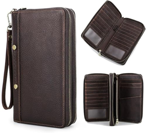 CONTACTS Herren Clutch Handtasche RFID-Schutz,Vollnarbenleder Reißverschluss-Passport Wallet,Business Large Carry-All Organizer Scheckbuch Clutch Handyhalter von CONTACTS