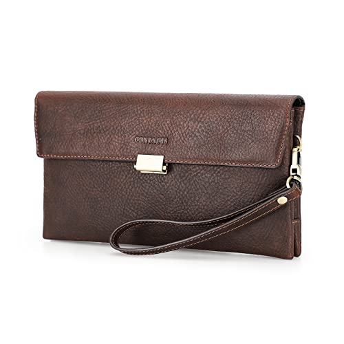 Contacts Herren Echtes Leder Ausweis Handyhalter Reißverschluss Coin Key Clutch Geldbörse Handtasche (Kaffee) von Contacts