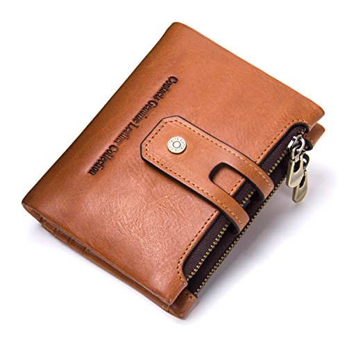 CONTACTS Herren Echtes Leder-Bifold Wallet Doppelreißverschlusstasche Geldbörse (Dunkelbraun) von CONTACTS