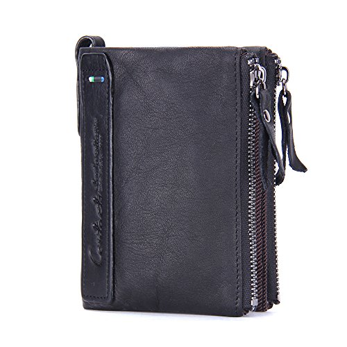 Contacts Herren Echtes Leder-Bifold Wallet Doppelreißverschlusstasche Geldbörse Schwarz … von Contacts