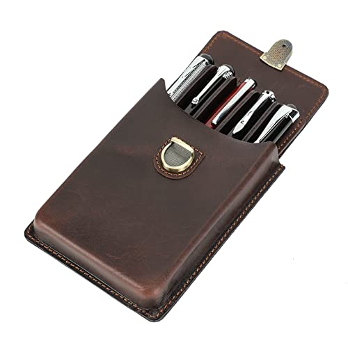 Contacts Herren Echtes Leder Stiftetui, Vintage 5 Stifthalter, Stift Schutzhülle für Reisen, Elegante Schreibtischzubehör Pounch, Bleistifte Organizer Box von Contacts